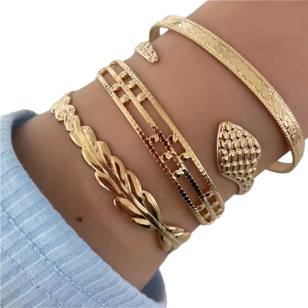 4 Piece Gold Stackable Bracelet Set - image 1